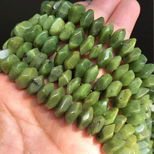 6x11mm Natural Rhombus Canadian Green Jades Stone Beads Irregular Loose Spacer Beads For Jewelry Making DIY Bracelet Accessories