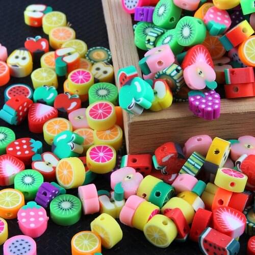 50 PCS/Pack Mixed Color Fruit animal Style Polymer Clay Spacer Beads DIY Necklace Bracelet Earring Jewelry Findings Making