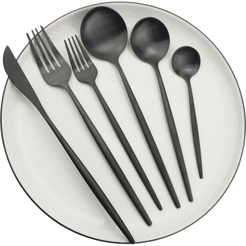 36Pcs Black Matte Flatware Cutlery Set 304 Stainless Steel Dinnerware Set Dessert Fork Spoon Silverware Set Kitchen Tableware