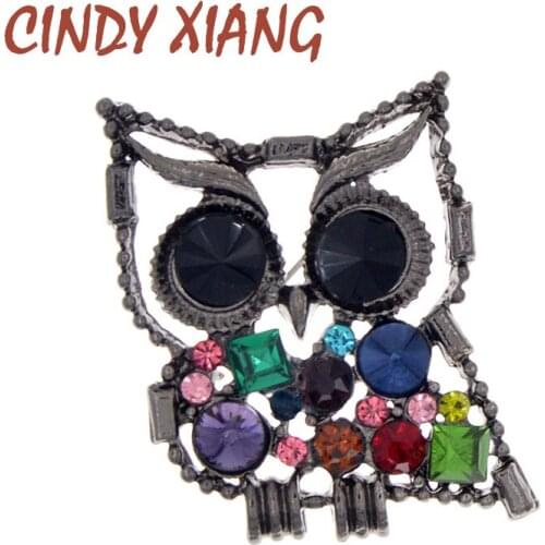 CINDY XIANG Rhinestone Owl Brooches For Women Cute Hollow-out Style Animal Pin Fashion Jewelry 2 Colors Avaible Good Gift