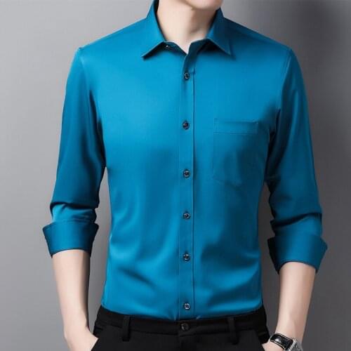 Business Mens Shirts Long-sleeved Korean Slim Fitting Anti-wrinkle Solid Color Smooth Casual Non-iron Shirts Casual Shirts Men