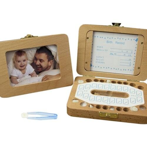 Wooden Baby Tooth Box Milk Teeth StorageUmbilical Organizer Collect English Language Baby Keepsake Save Gifts