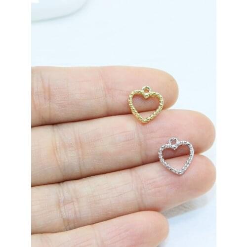Eruifa 20pcs 10mm Mini Open Heart Zinc alloy Charms Pendant Jewelry DIY Handmade Necklae 2 Colors