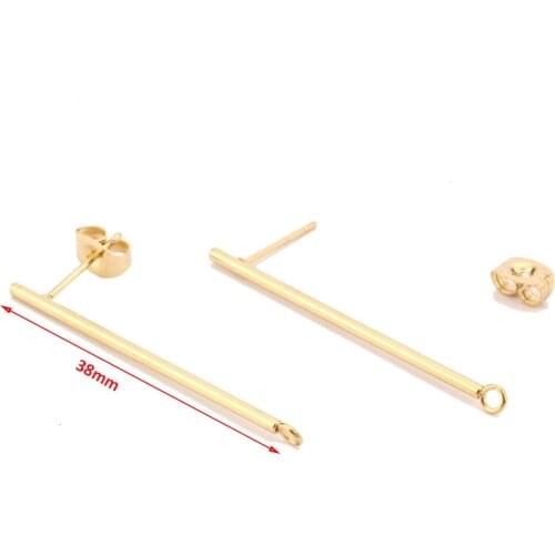 18k Gold Earrings Findings Stainless Steel Long Stick Post Connector with Open Ring for Making Korea Style