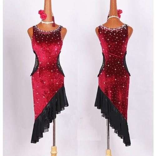 Good Quality Latin Dancing Dresses For Ladies Burgundy Color Standard Suits Women Ballroom Competitive Feminine Costumes E007