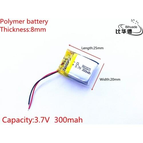 Liter energy battery 3.7V 300mAh 802025 PLIB polymer lithium ion / Li-ion battery for dvr GPS mp4 mp3