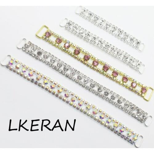 LKERAN 2pc/lot Beaded Sexy Rhinestone Bikini Connector / Buckle Copper Chain Fit For Pin Up Silver Plated