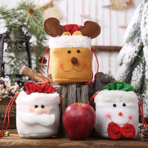 1pcs Christmas Decoration Supplies Linen Drawstring Bag santa claus Candy Bag Children Gift Bag