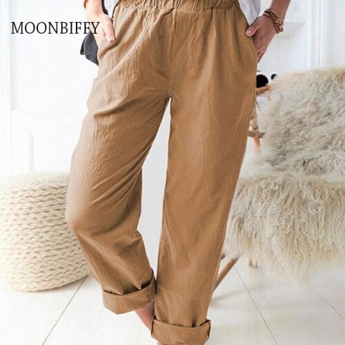 Fashion Women Pants Elastic Waist Pockets Loose Pants Female Casual Trousers Lady Leisure Long Pants