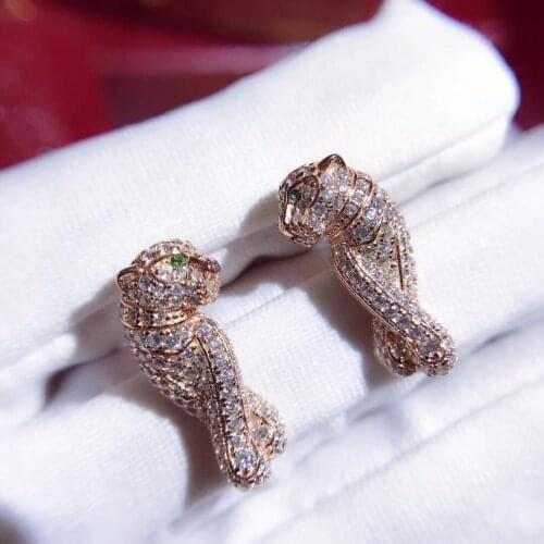 New fashion 925 sterling silver leopard earrings for women panther stud earrings rose gold silver luxury brand jewelry