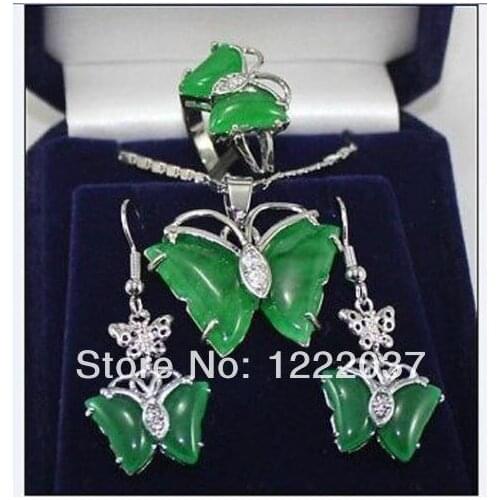 NEW Green stone Butterfly Earring Pendant Ring size 7 8 9