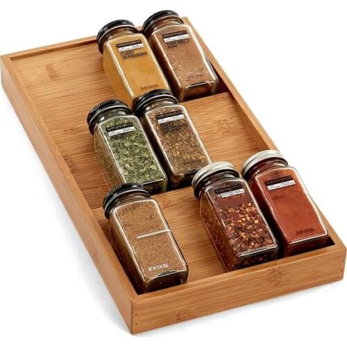 Spice Rack Organizer 3-Tier Bamboo Seasoning Drawer Tray 12 Jars Holder for Kitchen Spice Storage Jars Cocina Organizador