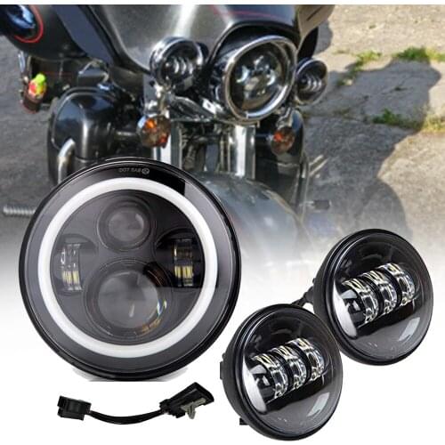 Marlaa 7" LED Headlight + 2x 4-1/2" LED Auxiliary Spot Fog Passing Light Lamp For Motorcycle