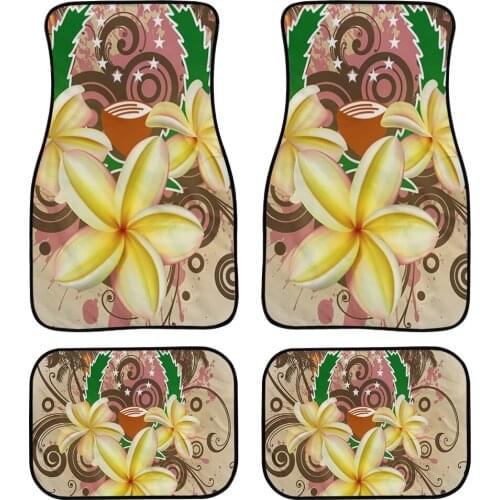 Pohnpei White Plumeria Print Car Interior Foot Mat Soft Flannel Auto Rugs Cushion 4 Pcs Full Set Vehicle Truck Pads