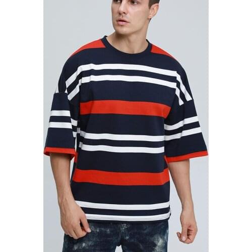Casual Fashion Large Size Short-Sleeved Striped T-Shirt MenS 2021 Autumn New O-Neck Loose Comfortable Fitness Streetwear