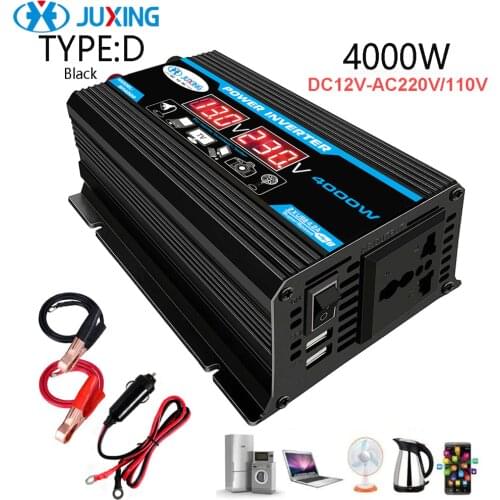 JUXING 4000W Power Inverter Converter With Dual Digital Display Transformer DC 12V to AC 110V/220V Dual USB Modified Sine Wave