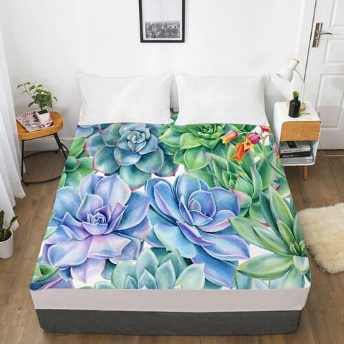 Elastic fitted sheet bed sheet With An Elastic Band 150/180/200/160*200 Mattress Cover Double Bed cover Nordic Cactus flower