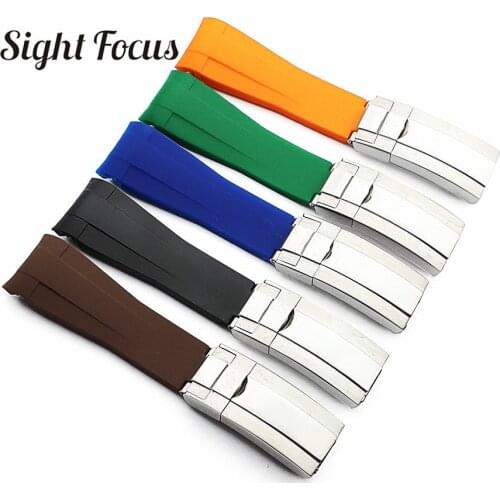 20mm Curved End Silicone Rubber Watchband For Rolex Watch Band Strap RX Submariner GMT Explorer 2 Milgauss Bracelet High Quality
