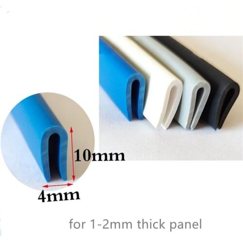 Rubber Sealing U Strip 10x4x10mm for 1 - 2mm thick Glass Metal Car Wood Panel Board Edge Encloser Shield White Blue Gray Black