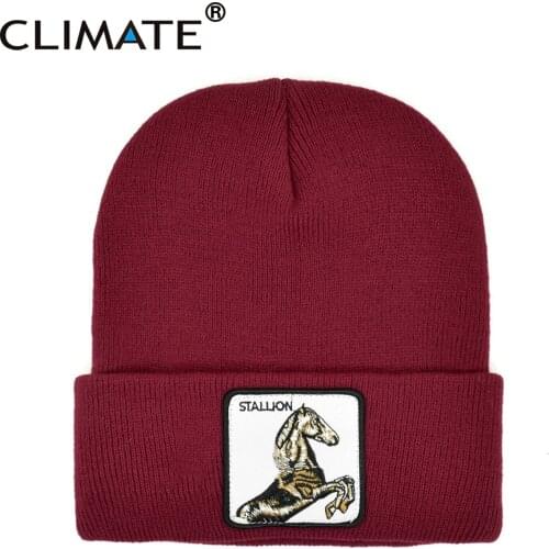 CLIMATE Horse Stallion Beanie Hat Cool Steed Winter Hat Warm Beanie Black Winter Hats Winter Man Mens Beanie Animal Logo