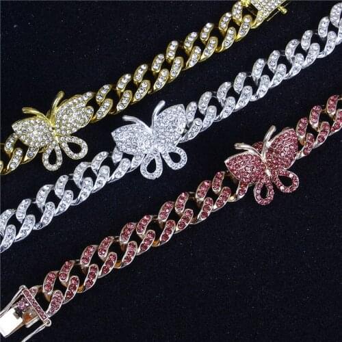 Hip Hop Butterfly Bracelet Iced Out Bling Rhinestone Cuban Link Chain Bracelets For Men Women Party Jewelry drop shipping
