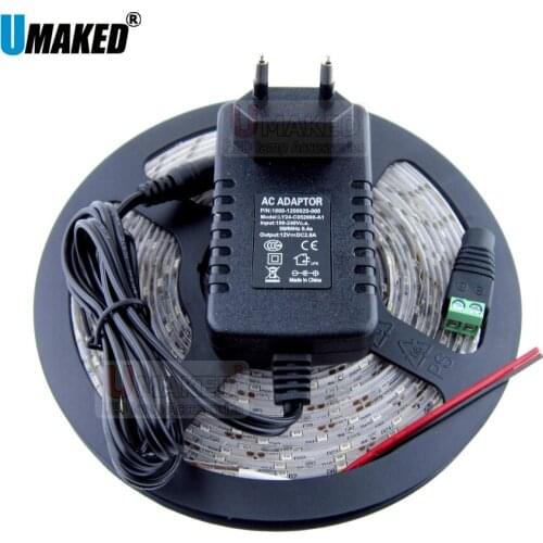 Waterproof LED Strip 3528 SMD 300leds/5M Cool/Warm White Red Green Blue Yellow Light IP65 Ribbon Tape with 12V 2A Power Adapter