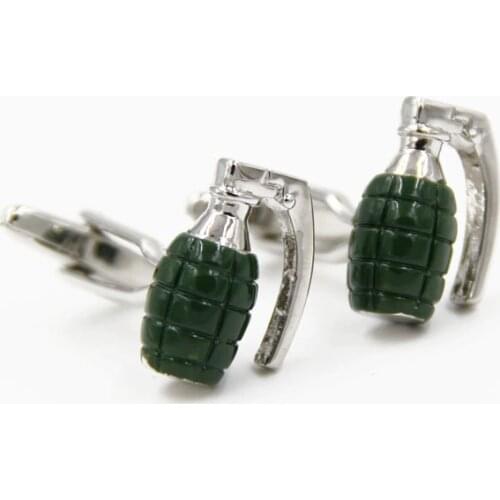 Lepton cufflinks Green and Silver color grenade Design cufflink for male The military theme cufflink for gifts ,Free Shipping