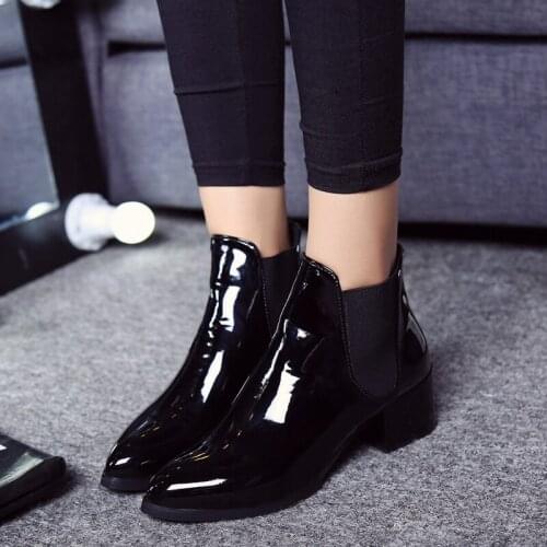 Women Single Boots Square heel Martin Ankle Boots Womens Motorcycle Boots Pointed Toe boots