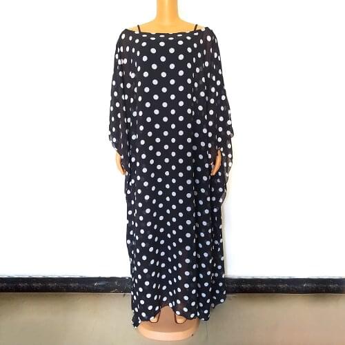 Fashion Elegant 2021 High Quality Maxi Dresses For Women White Dot Print Sexy Off the Shoulder Long Sleeve Africa Two Pieces Set