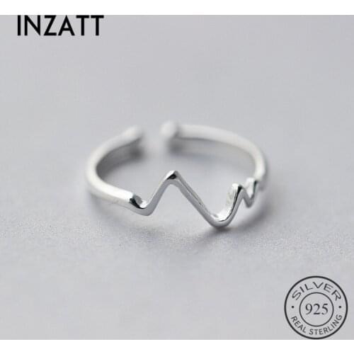 INZATT Real 925 Sterling Silver Irregular Geometric Wave Adjustable Ring Fine Jewelry For Women Party Accessories