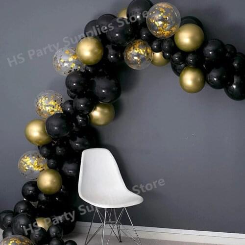 102pcs Chrome Balloon Garland Arch Kit Black Gold Confetti Balls For Birthday Party Home Navidad Decoras Happy New Year Supplies