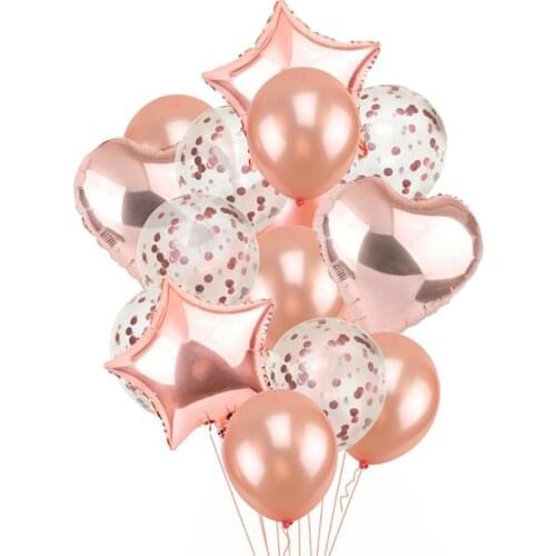 14pcs Multi Confetti Balloon Happy Birthday Party Rose Gold Helium Balloon Air Balls Decorations Wedding Festival Party Supplies