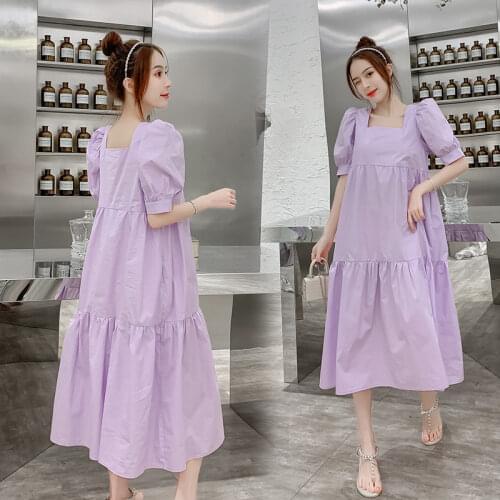 1621# Maternity Clothes Summer Cotton Solid Color Short Sleeve Loose Stylish Dress for Pregnant Women Pregnancy Clothes