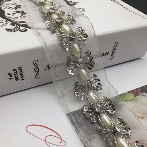 2Yds Fake Pearl Beaded Lace Trim Paillette 5cm Pearl Trimming Ribbon Braid Applique Free Shipping