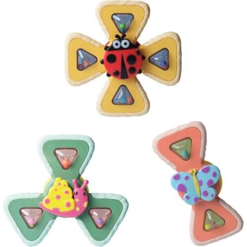 3pcs Baby Rotating Insect Flower Sucker Rotary Table Gyro Cartoon Suction Cup Rotary Table Rotating Toy Bathroom Spinner Toy