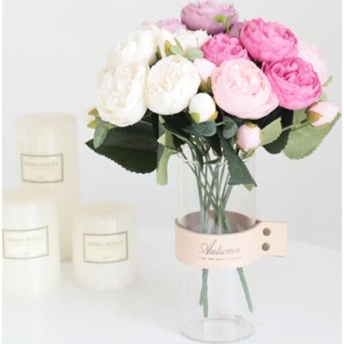 30cm Rose Rose soie pivoine fleurs artificielles Bouquet 5 grande tête et 4 bourgeon pas cher fausses fleurs pour la maison mari