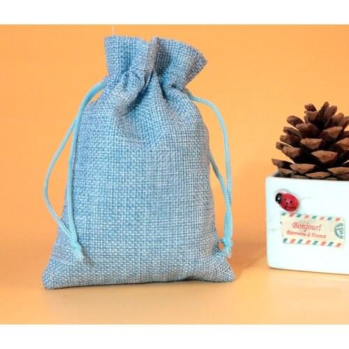 300pcs 7x9cm Light Blue Jute Bags Small Drawstring Pouch Gift Bag Incense Storage Linen Bag Favor Charm Jewelry Packaging Bags