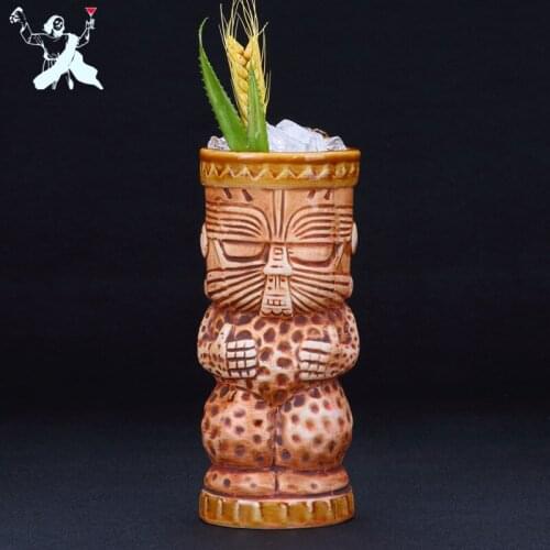 340ml Ceramic Tiki Mug Frosted Hammer Point Ceramic Cup Creative Porcelain Beer Wine Mug Cup Bar Tool