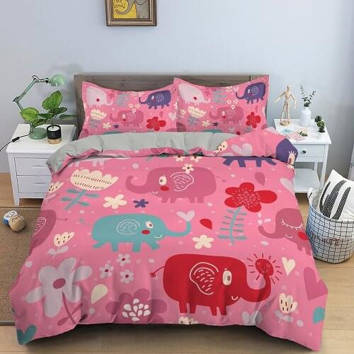 3D Bedding Sets Cartoon Elephant Pictures Duvet Cover Bed Linen Bedclothes Twin/Queen/King Size Kids Boys Bed Cover Set