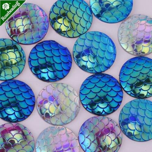 Lots of 50pcs 16mm Mermaid Cabochons Mermaids Cabochon Fish Scale Dragon Snake Skin Cabochons