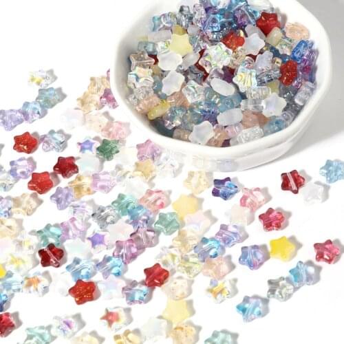 50PCs Glass Galaxy Beads Lampwork Pentagram Star Multicolor Glitter Loose Spacer Beads DIY Making Bracelets Jewelry 8mm x 8mm