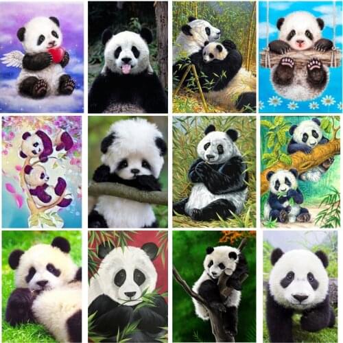 DIY 5D Diamond Painting Round Full Drill Rhinestones Mosaic Cartoon Panda Diamond Embroidery Animal Cross Stitch Gift Home Decor