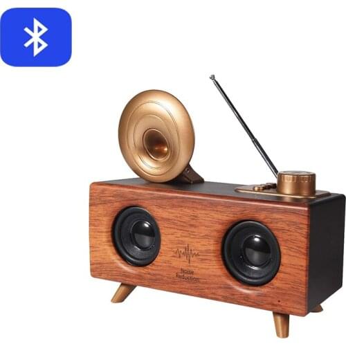 Bluetooth Wireless Speaker/ With Radio Heavy Bass Stereo Subwoofer Retro Soundbar /Wood Loudspeaker/Nostalgic Horn Flower Speake