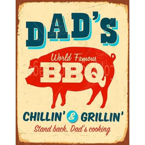 DAD`S BBQ CHILLIN & GRILLIN LARGE METAL TIN SIGN POSTER WALL PLAQUE