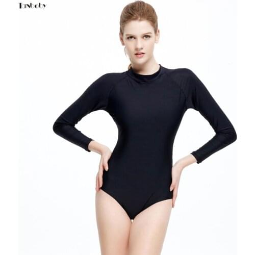 Black Long Sleeve Bodysuits 1 Piece Bathing Suits High Waits Surfing Swimsuits One Piece Plus Size Swimwear 2020