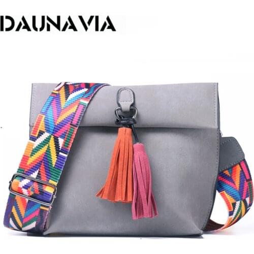 DAUNAVIA Brand Women Messenger Bag Crossbody Bag tassel Shoulder Bags Female Designer Handbags Women bags with colorful strap