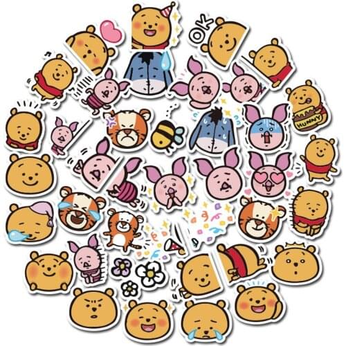 Disney 40pcs cute Pooh hand account sticker pack children graffiti stickers mobile phone computer waterproof emoticon stickers