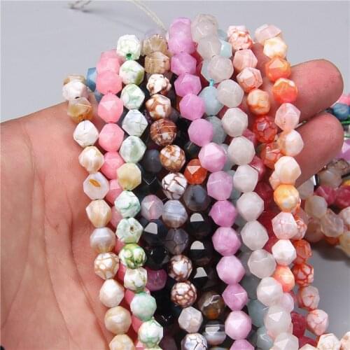 Faceted Agates Beads 8mm Angelite Jaspers Stone Round Faceted Natural Gems Loose Beads for Jewelry Making DIY Accessories 15.5"