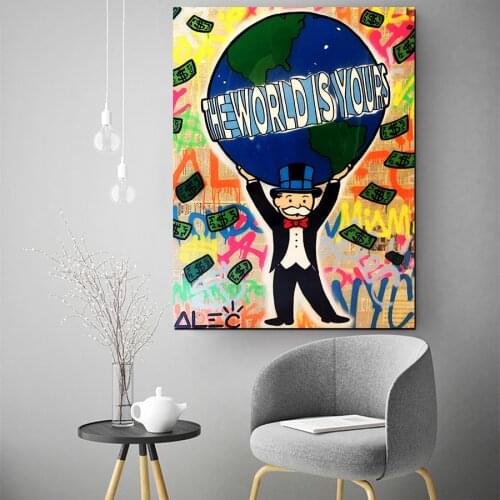 HD Print Alec Monopoly Oil Painting Home Decor Wall Art on Canvas The World Is Yours Canvas Printings Canvas Painting