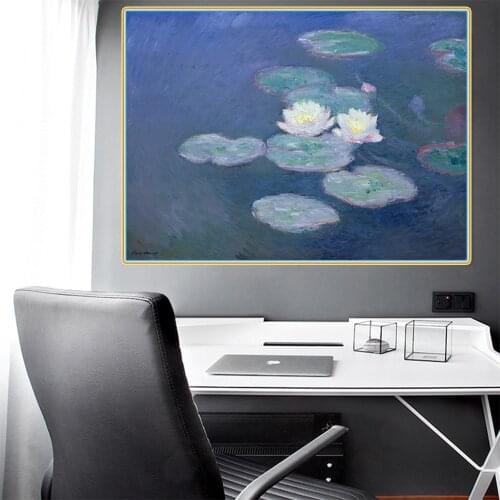 Canvas Oil Painting Claude Monet"Waterlilies Evening"Wall Aesthetic Western Art Decor Poster Backdrop Home Room Decoration